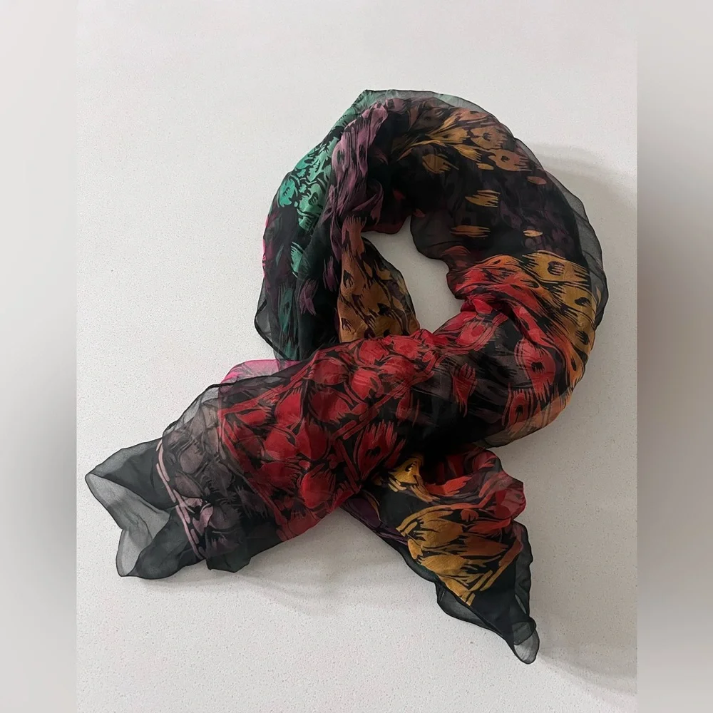 Vintage‎ Sheer Rainbow Animal Print Scarf 39